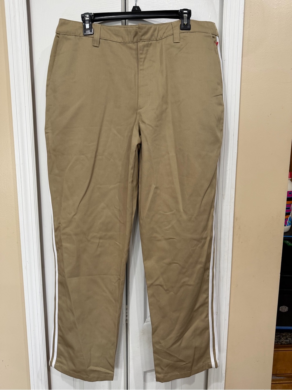 adidas Tan Chino-Style Track Pants with White Side Stripes